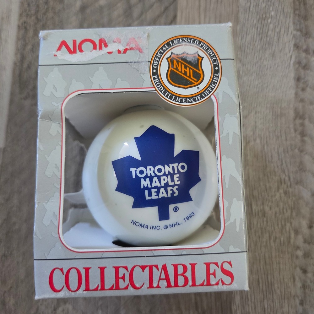 Vintage 1993 Toronto Maple Leafs NHL NOMA Glass Ball Ornament Made in Canada